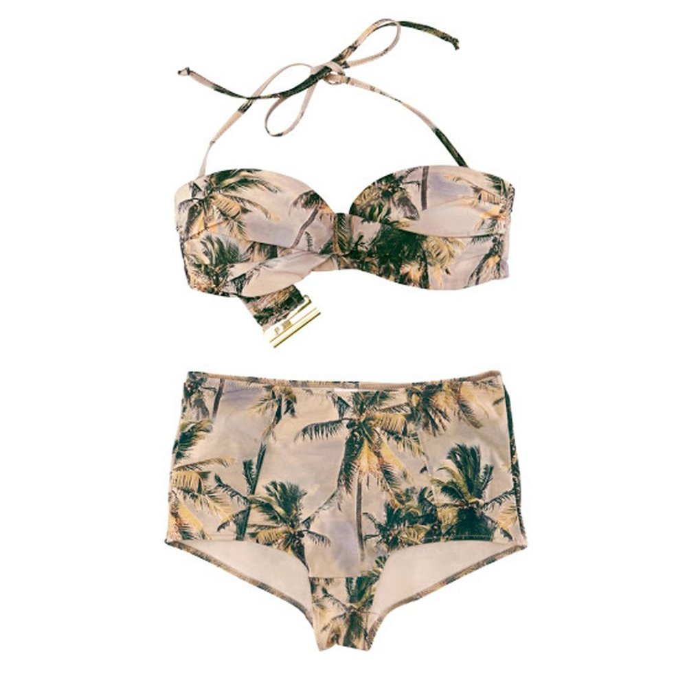 H&M Tropical Palm Print Retro High Waisted Bikini